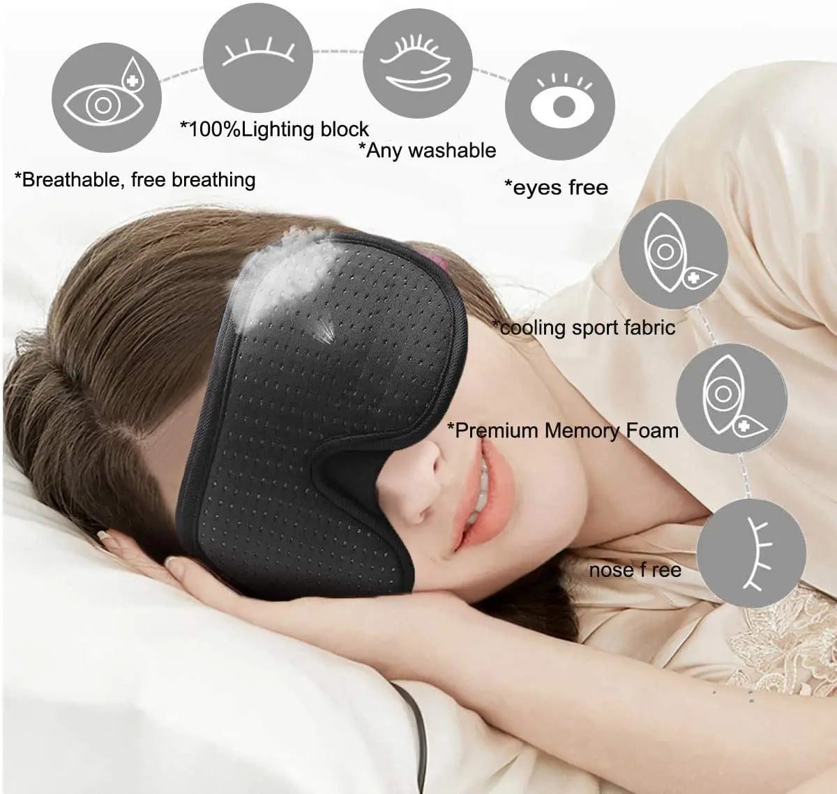 3D Padded Sleep Mask – Light-Blocking Blindfold