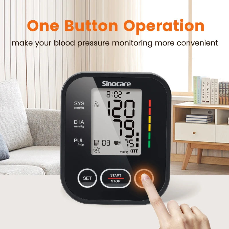 Sinocare Digital Blood Pressure Monitor – Automatic Arm Sphygmomanometer with Heart Rate Meter