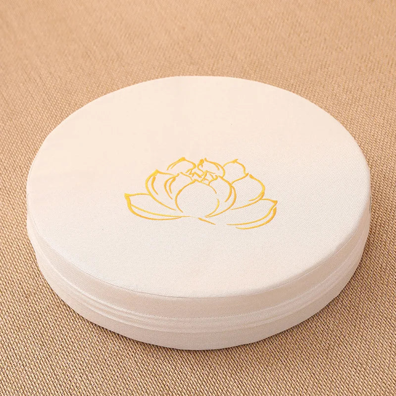 40x6CM Yoga Meditation Cushion – Linen Lotus Texture Round Tatami Pillow with Removable Cover