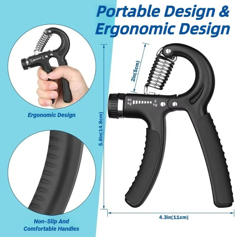 5-60KG Adjustable Hand Grip Strengthener – Forearm & Finger Exerciser Trainer