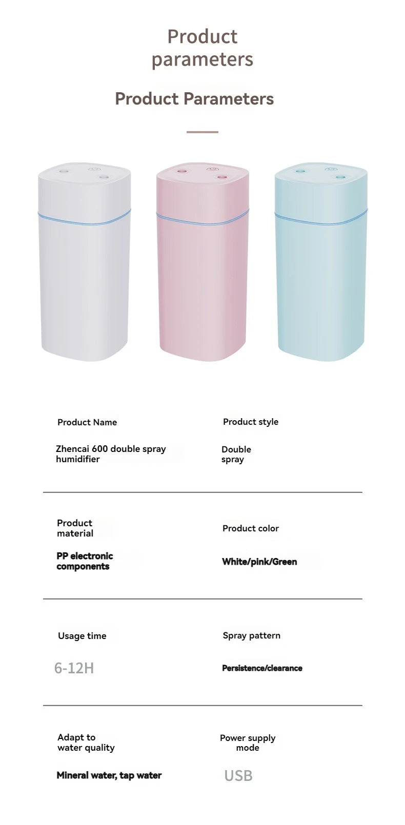 Dual-Nozzle USB Humidifier – Super Mist & Quiet