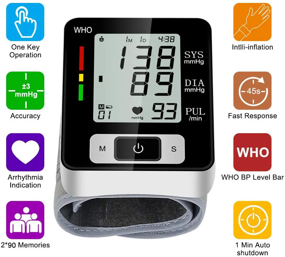 Medical Wrist Blood Pressure Monitor – High Accuracy Digital Electronic Sphygmomanometer
