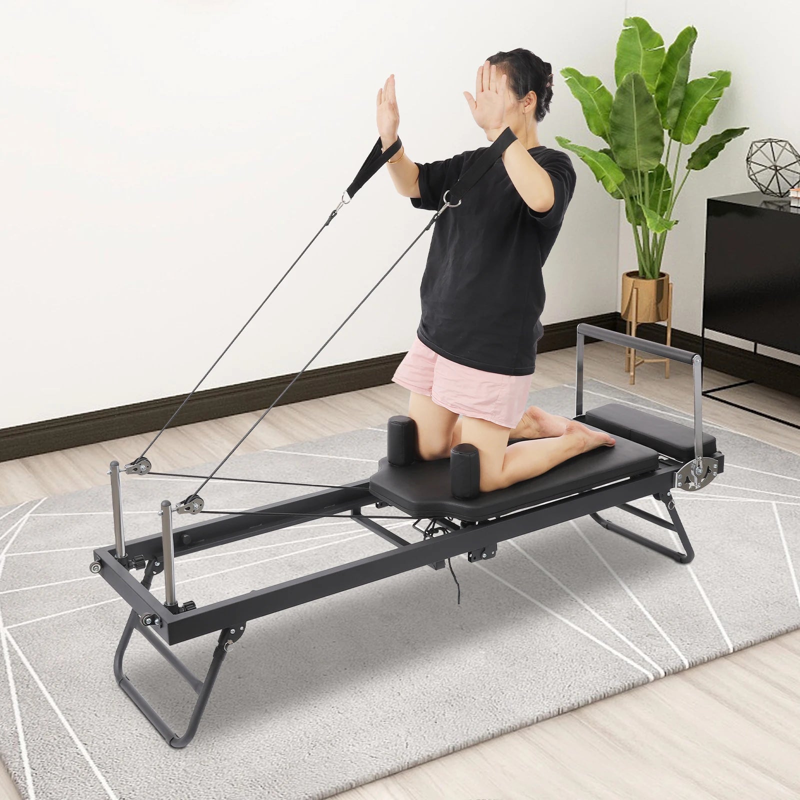 Foldable Steel Pilates Reformer – Black/Grey