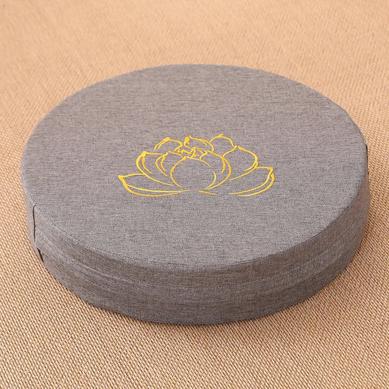 40x6CM Yoga Meditation Cushion – Linen Lotus Texture Round Tatami Pillow with Removable Cover