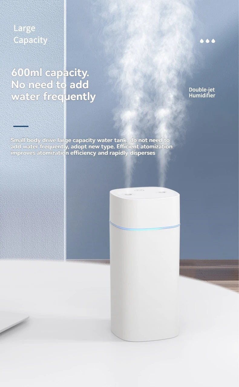 Dual-Nozzle USB Humidifier – Super Mist & Quiet