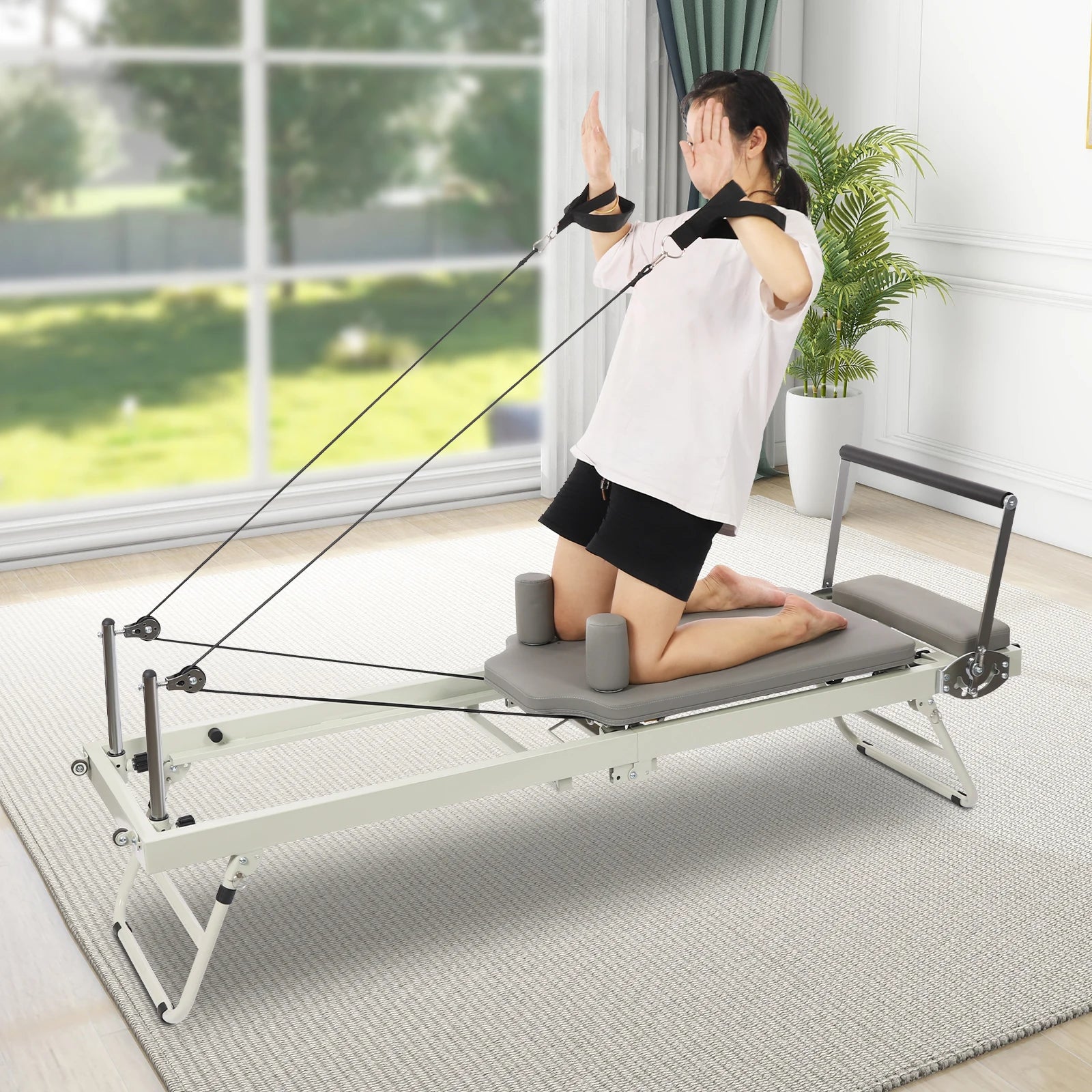 Foldable Steel Pilates Reformer – Black/Grey