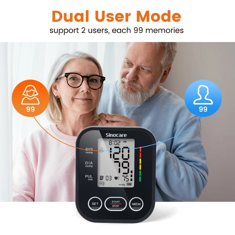 Sinocare Digital Blood Pressure Monitor – Automatic Arm Sphygmomanometer with Heart Rate Meter