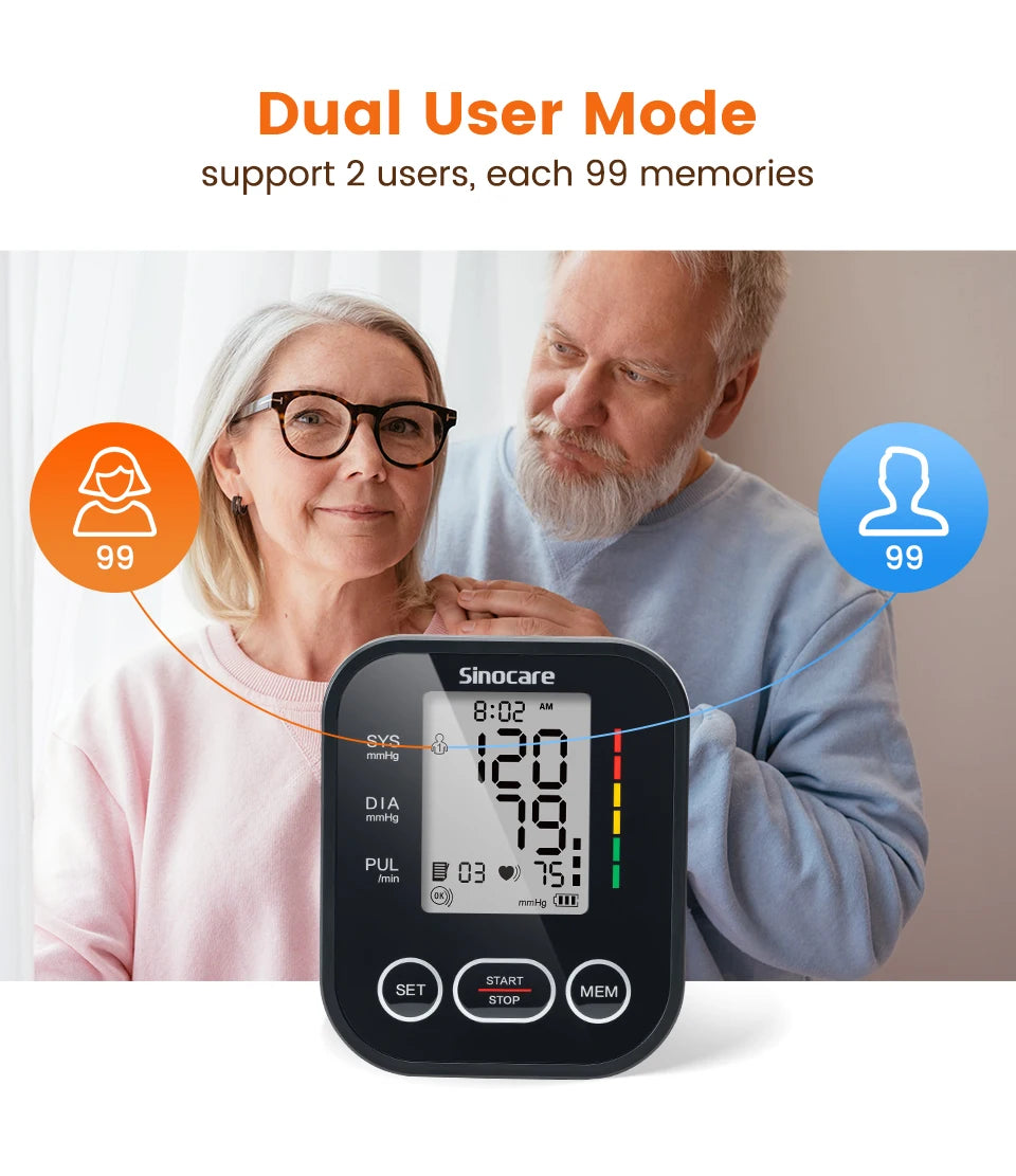 Sinocare Digital Blood Pressure Monitor – Automatic Arm Sphygmomanometer with Heart Rate Meter