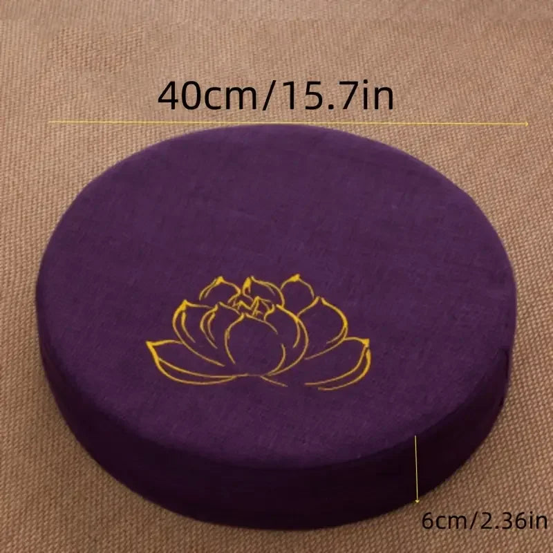 40x6CM Yoga Meditation Cushion – Linen Lotus Texture Round Tatami Pillow with Removable Cover