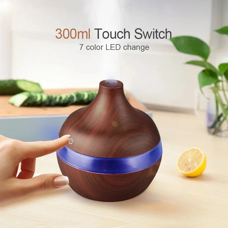 300ml Wood Ultrasonic Aroma Humidifier