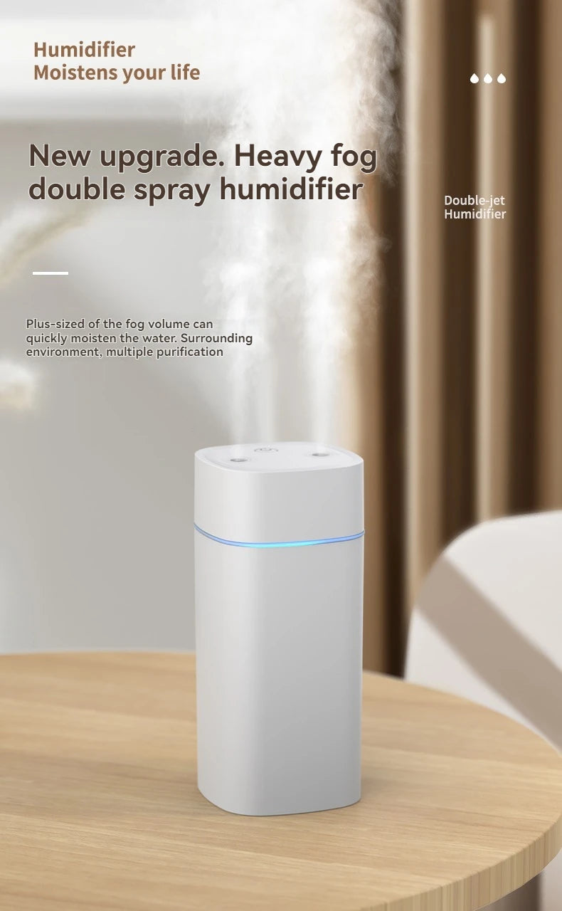 Dual-Nozzle USB Humidifier – Super Mist & Quiet