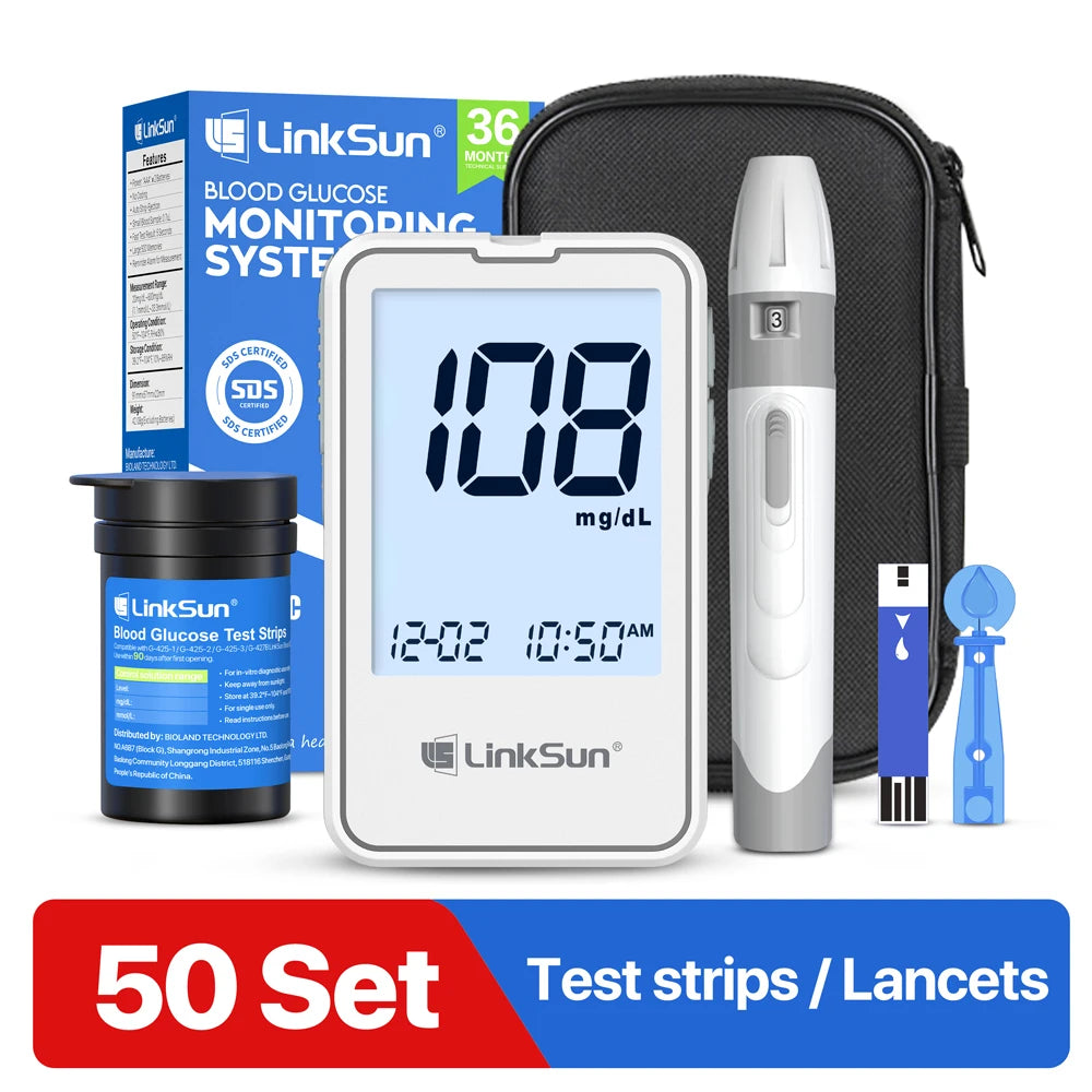 LinkSun G-425-3 Blood Glucose Meter – Diabetes Test Kit with 10/50/100 Test Strips