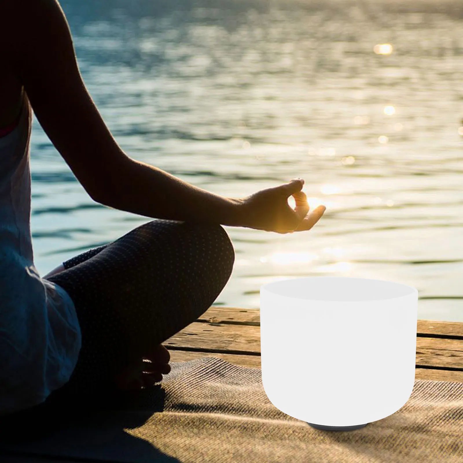 8-Inch White Quartz Singing Bowl with Striker