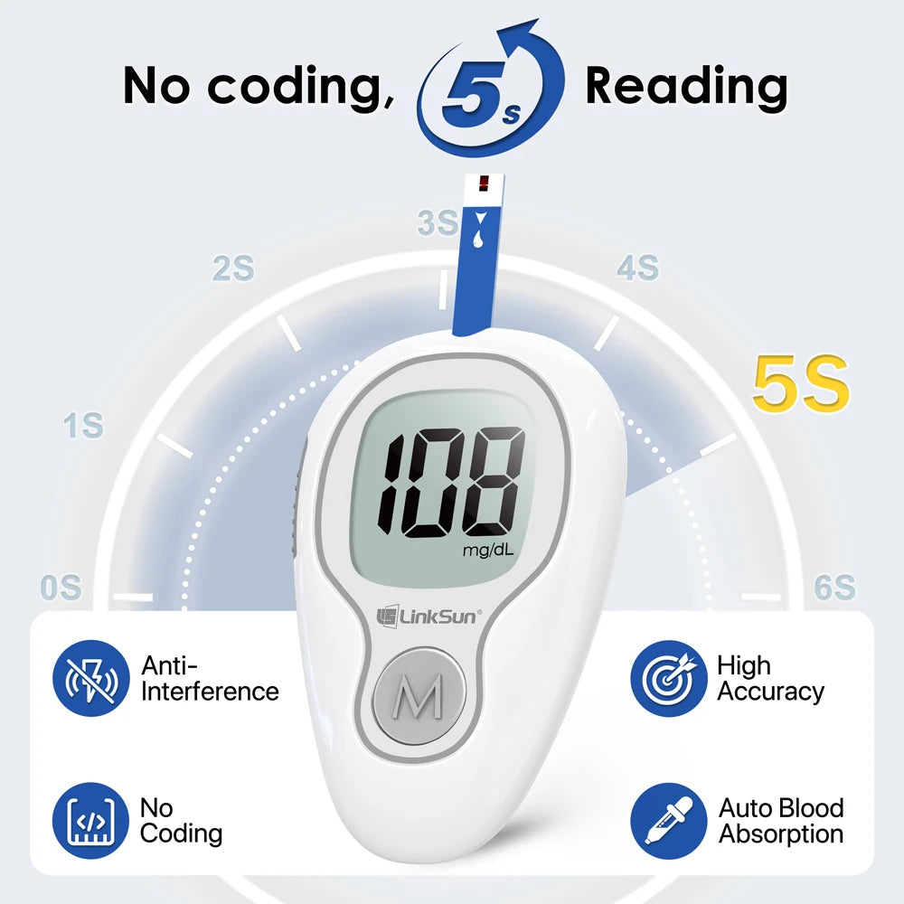 LinkSun G-425-3 Blood Glucose Meter – Diabetes Test Kit with 10/50/100 Test Strips