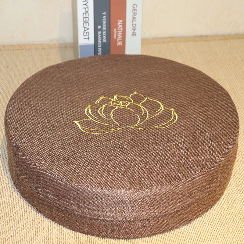 40x6CM Yoga Meditation Cushion – Linen Lotus Texture Round Tatami Pillow with Removable Cover