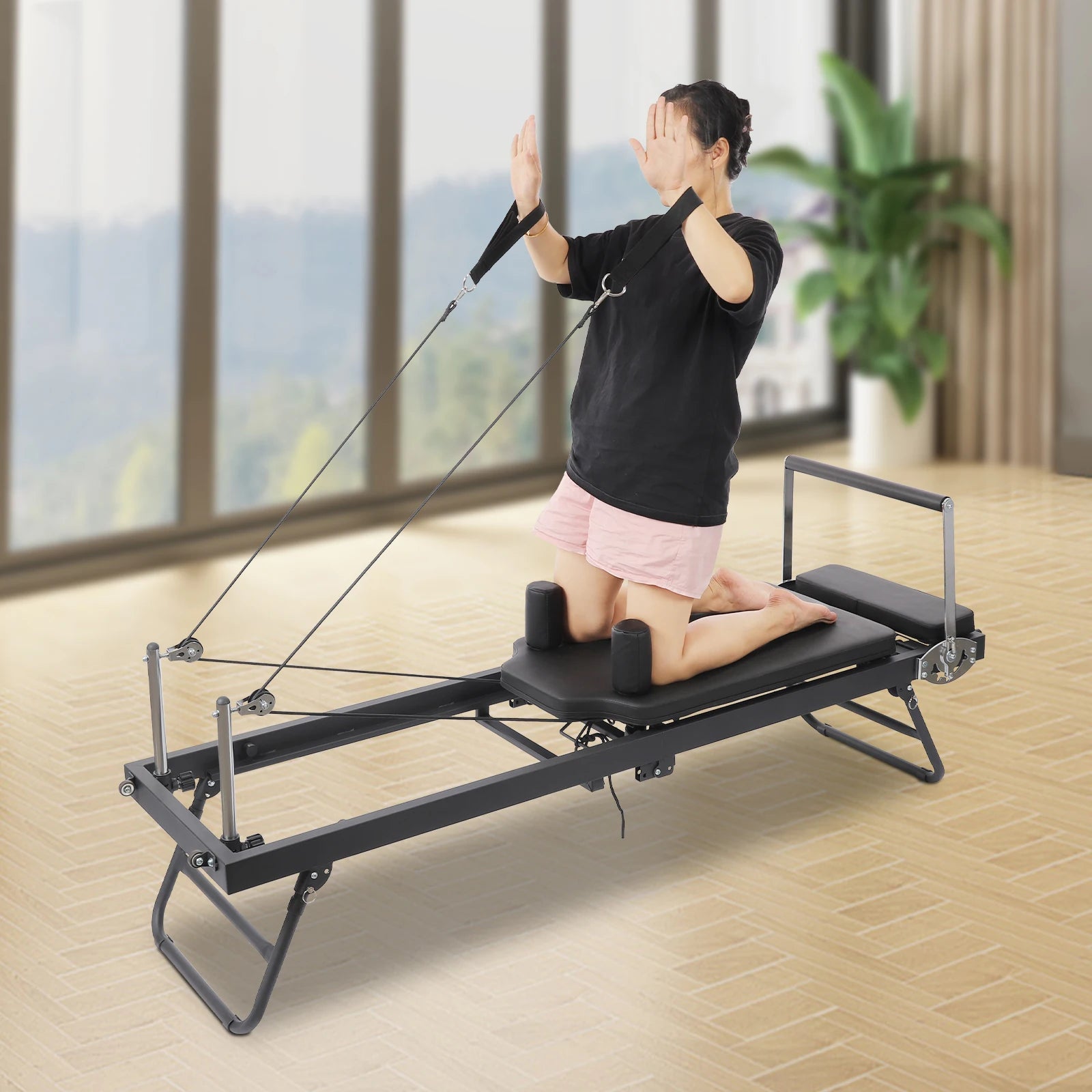 Foldable Steel Pilates Reformer – Black/Grey
