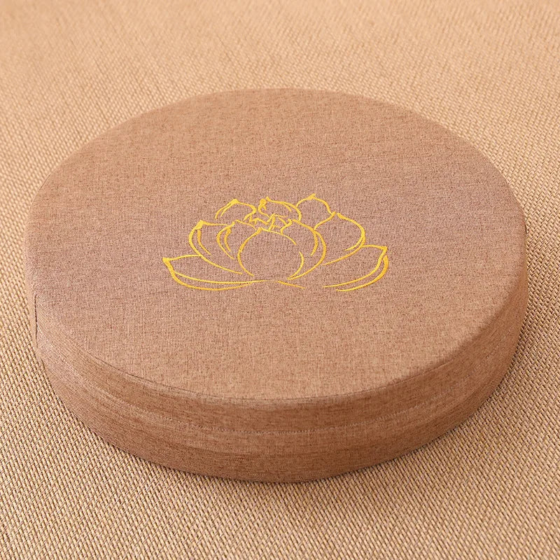 40x6CM Yoga Meditation Cushion – Linen Lotus Texture Round Tatami Pillow with Removable Cover
