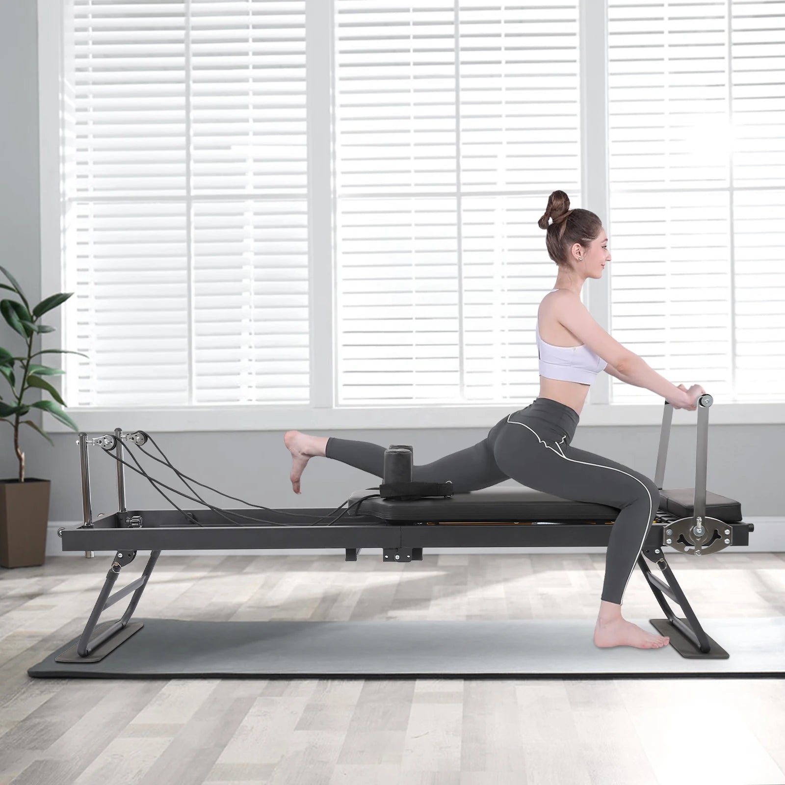 Foldable Steel Pilates Reformer – Black/Grey