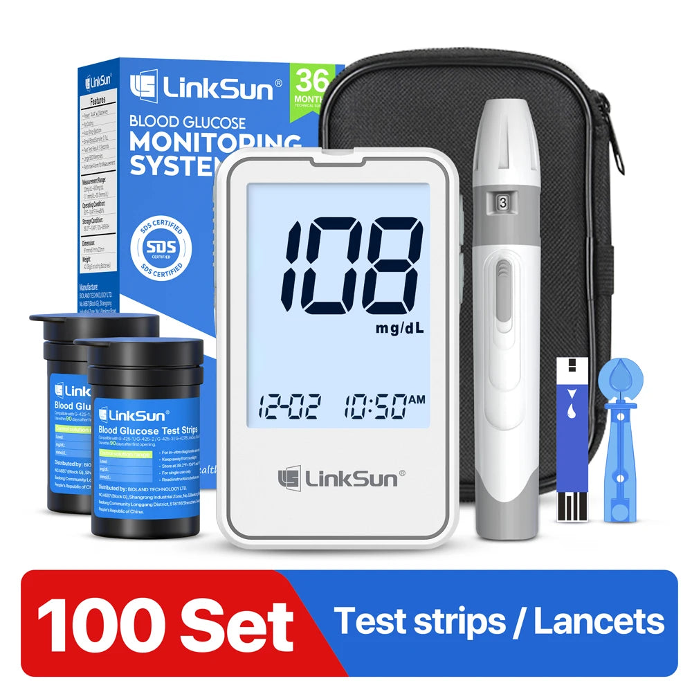 LinkSun G-425-3 Blood Glucose Meter – Diabetes Test Kit with 10/50/100 Test Strips