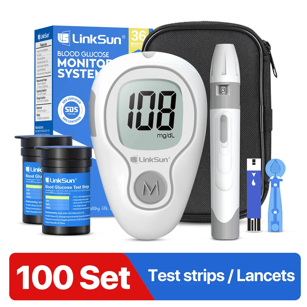 LinkSun G-425-3 Blood Glucose Meter – Diabetes Test Kit with 10/50/100 Test Strips