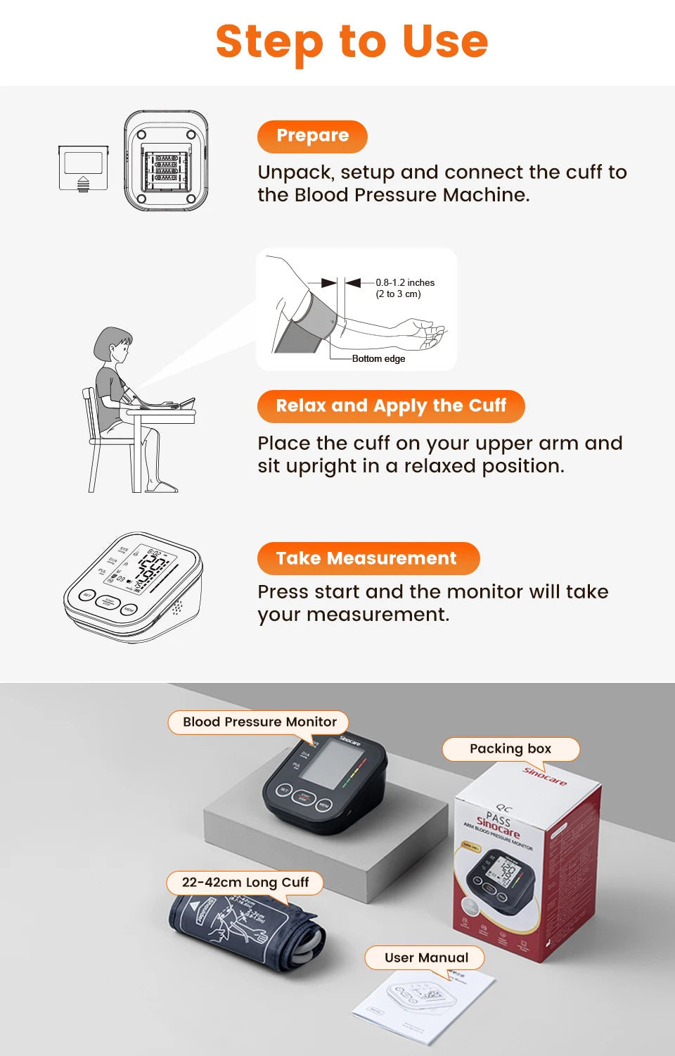 Sinocare Digital Blood Pressure Monitor – Automatic Arm Sphygmomanometer with Heart Rate Meter