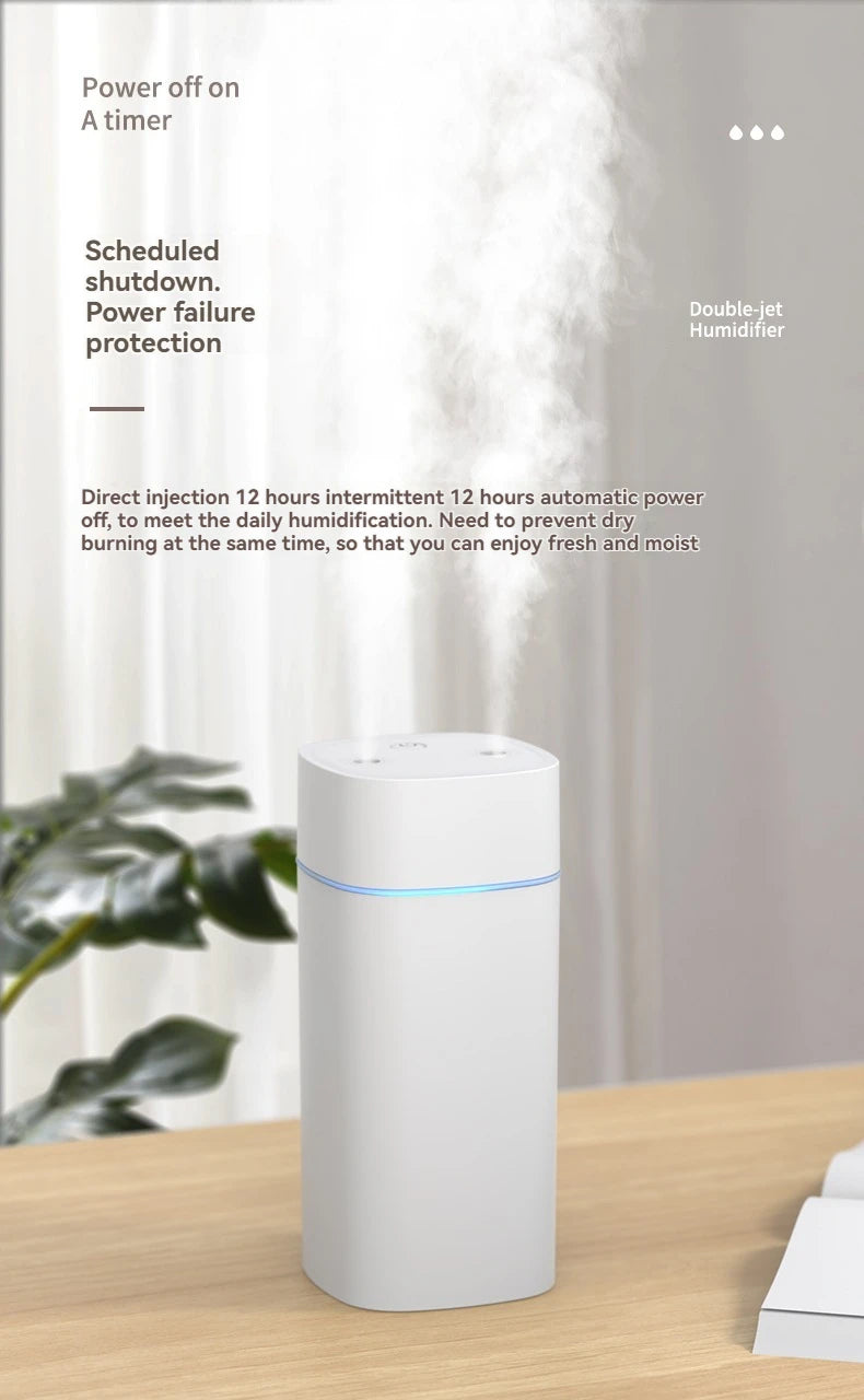 Dual-Nozzle USB Humidifier – Super Mist & Quiet