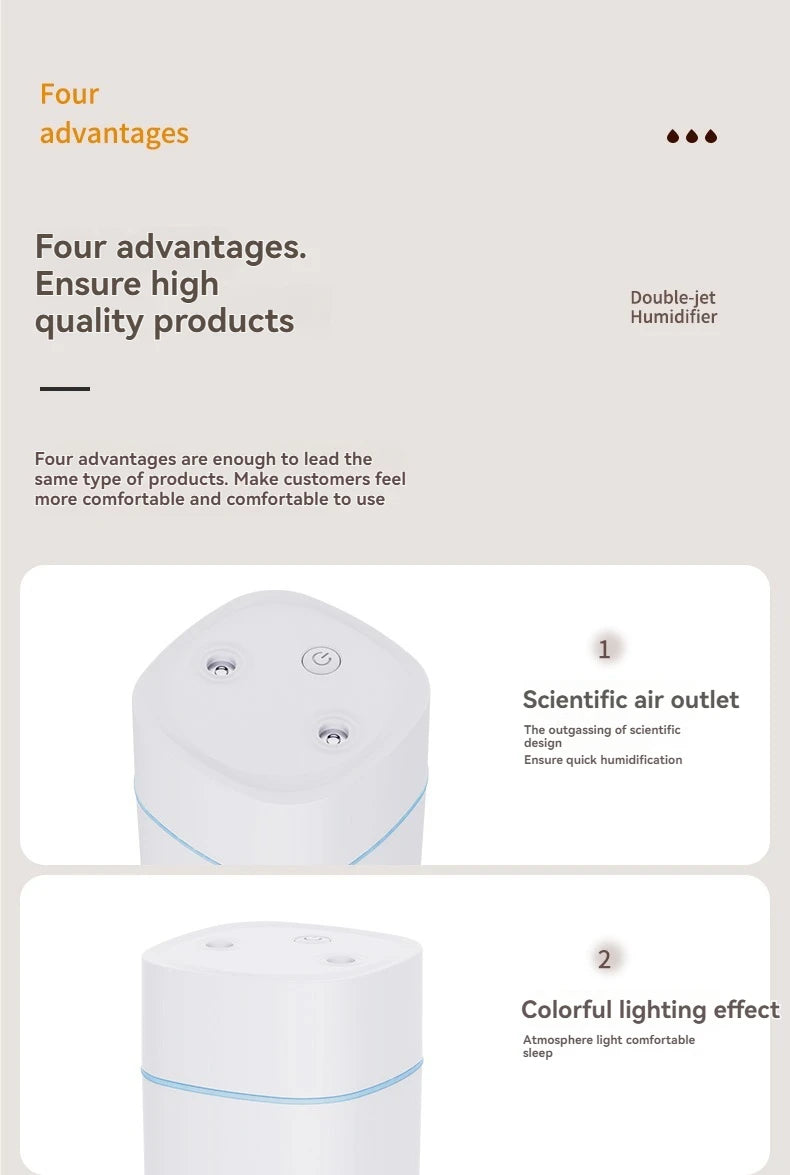 Dual-Nozzle USB Humidifier – Super Mist & Quiet