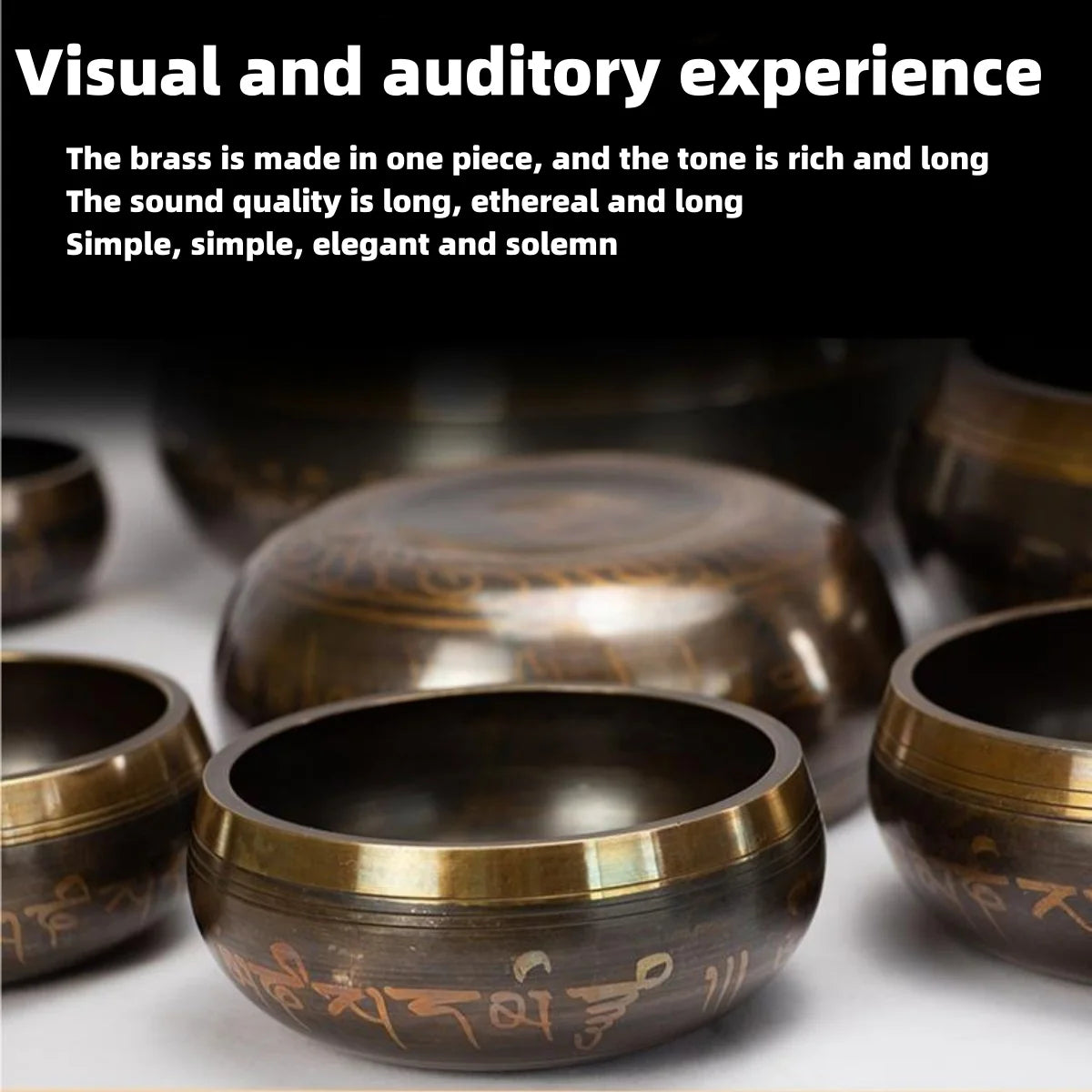 Tibetan Singing Bowl Set – 8.5–20CM Scripture Sound Bowl for Meditation, Yoga & Chakra Healing