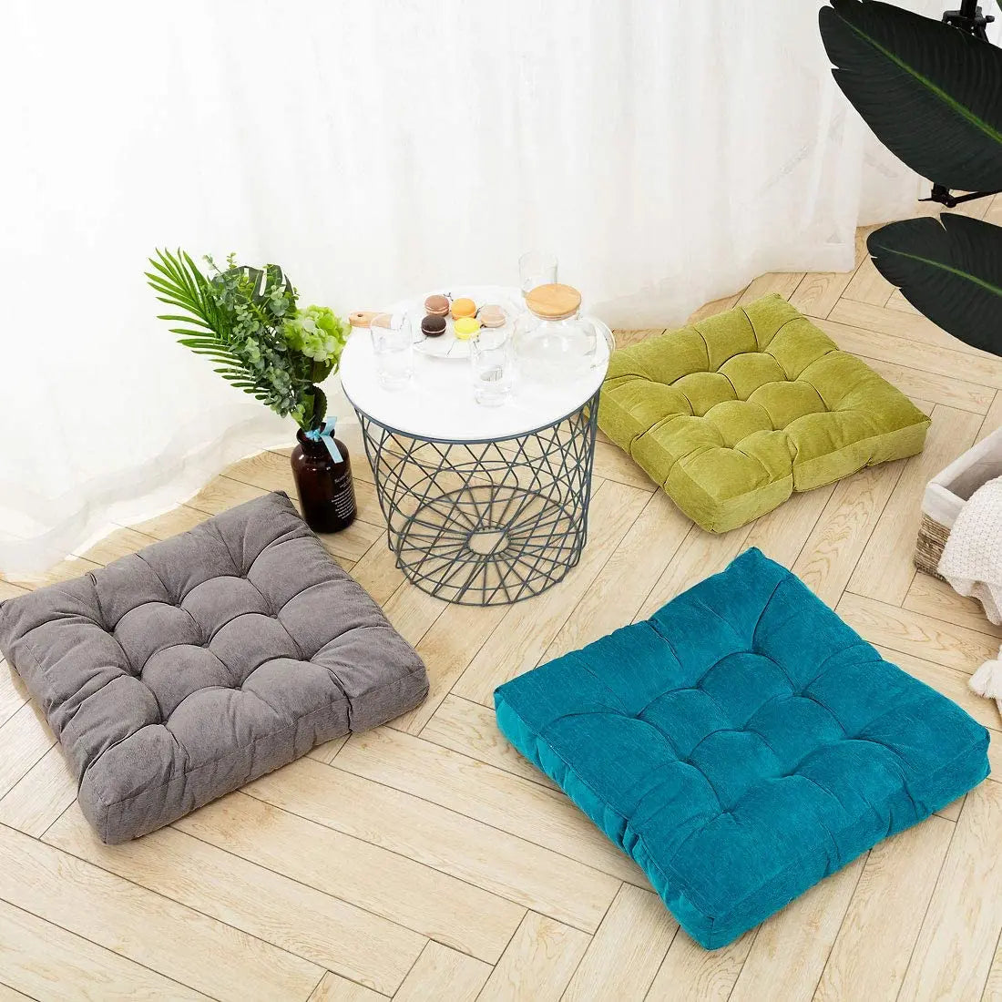 Square Floor Pillow Cushion – Thick Tufted Meditation & Yoga Seat Pad for Home or Balcony