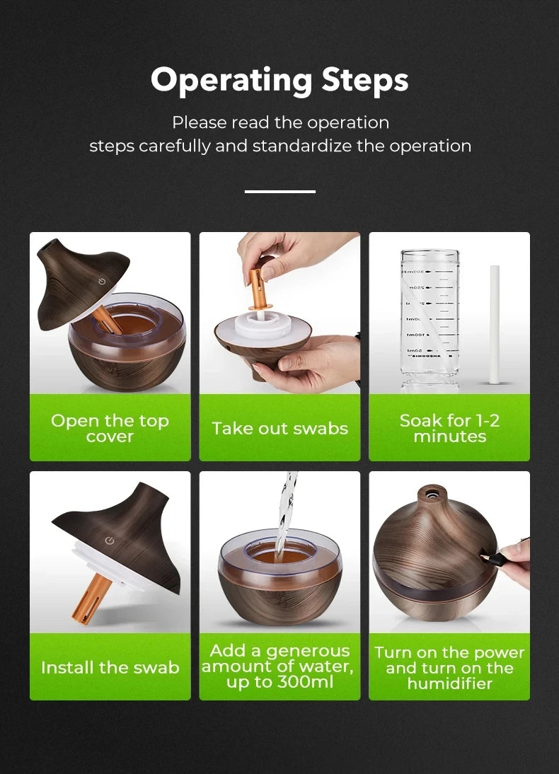 300ml Wood Ultrasonic Aroma Humidifier