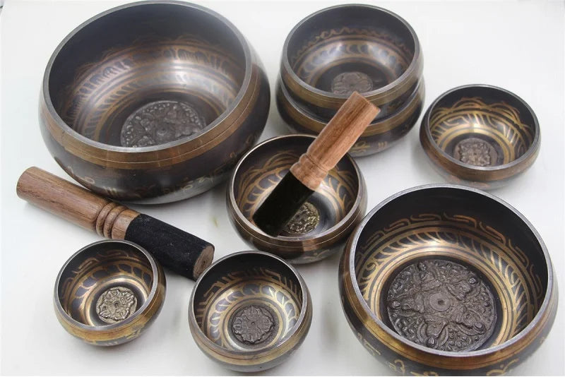 Tibetan Singing Bowl Set – 8.5–20CM Scripture Sound Bowl for Meditation, Yoga & Chakra Healing