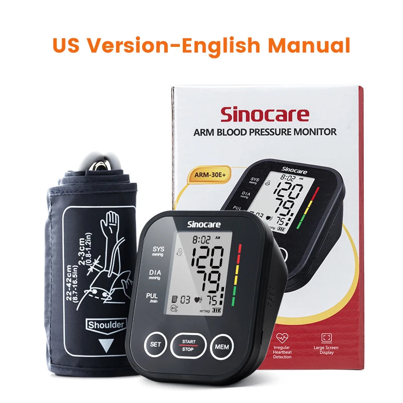 Sinocare Digital Blood Pressure Monitor – Automatic Arm Sphygmomanometer with Heart Rate Meter
