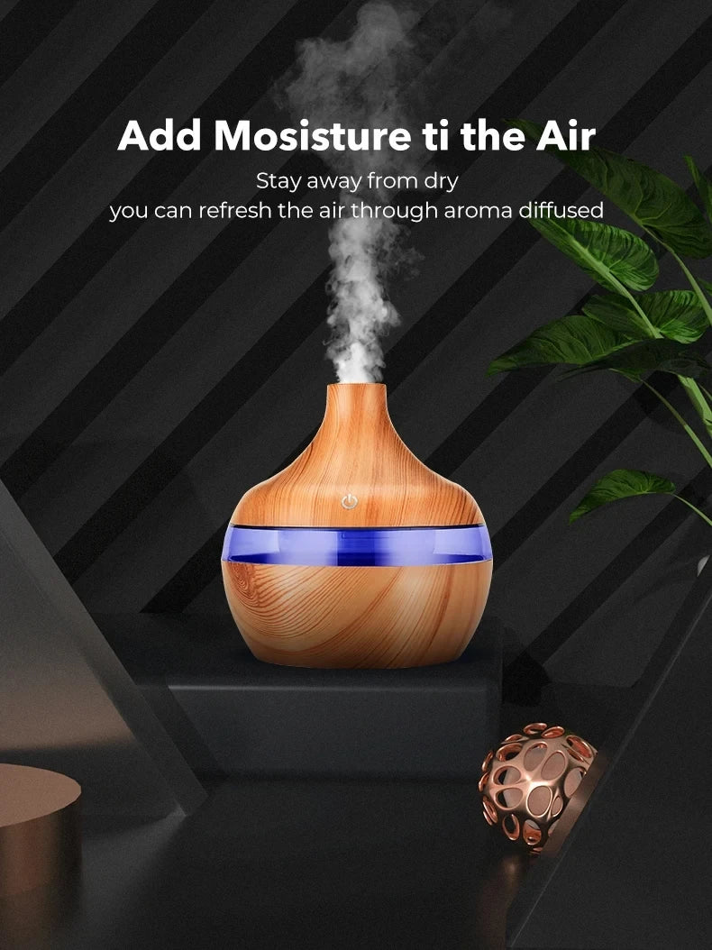 300ml Wood Ultrasonic Aroma Humidifier