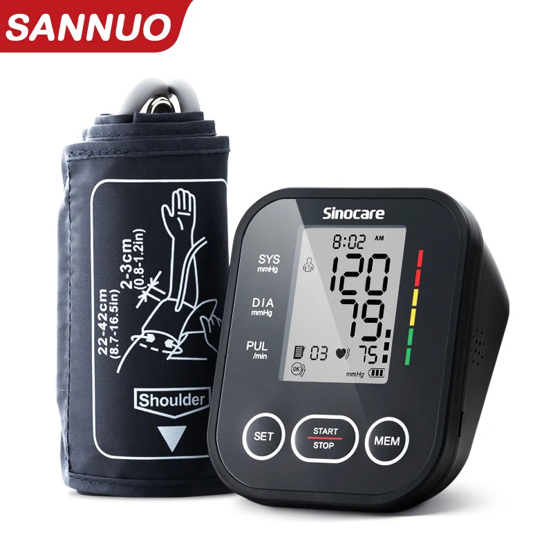 Sinocare Digital Blood Pressure Monitor – Automatic Arm Sphygmomanometer with Heart Rate Meter