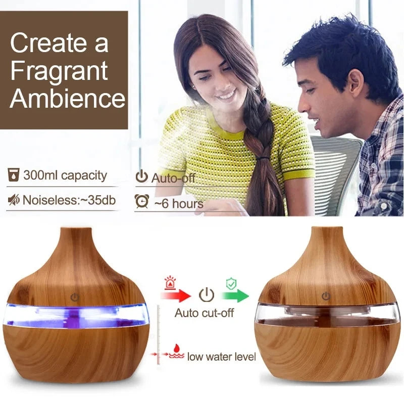 300ml Wood Ultrasonic Aroma Humidifier