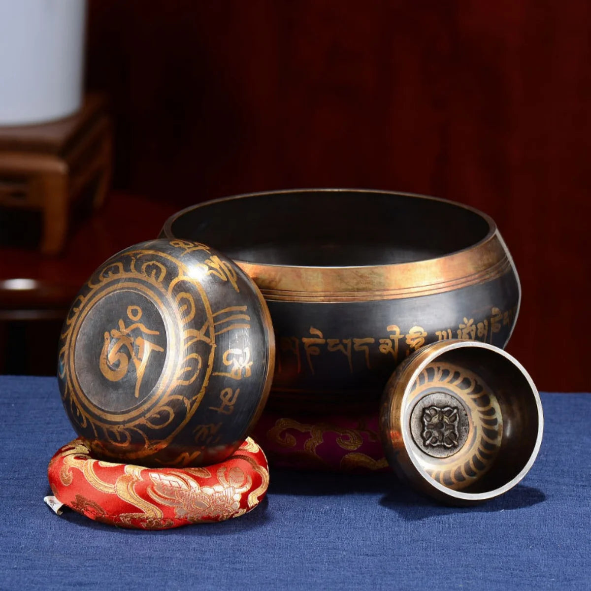 Tibetan Singing Bowl Set – 8.5–20CM Scripture Sound Bowl for Meditation, Yoga & Chakra Healing