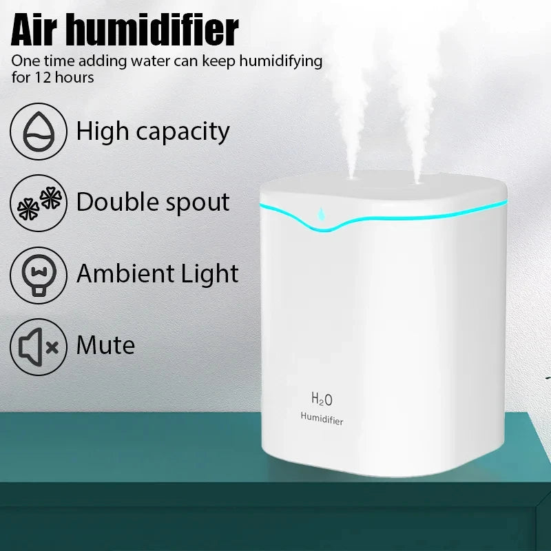 2000ML USB Air Humidifier – Dual Spray Aromatherapy Essential Oil Diffuser for Home & Office