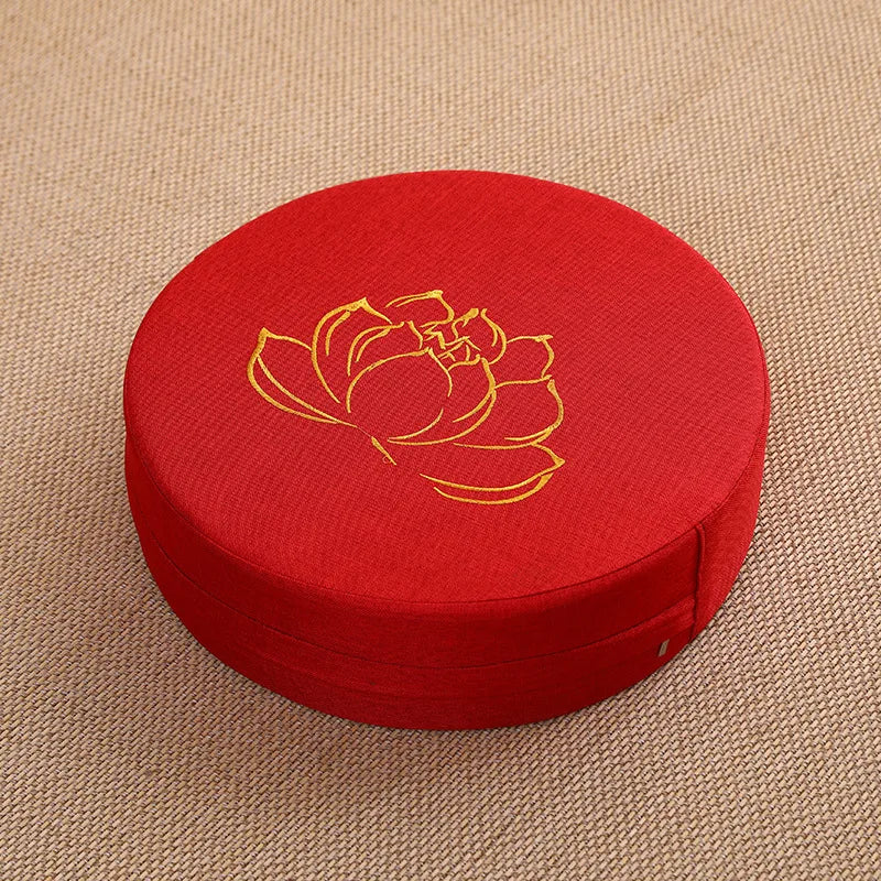 40x6CM Yoga Meditation Cushion – Linen Lotus Texture Round Tatami Pillow with Removable Cover