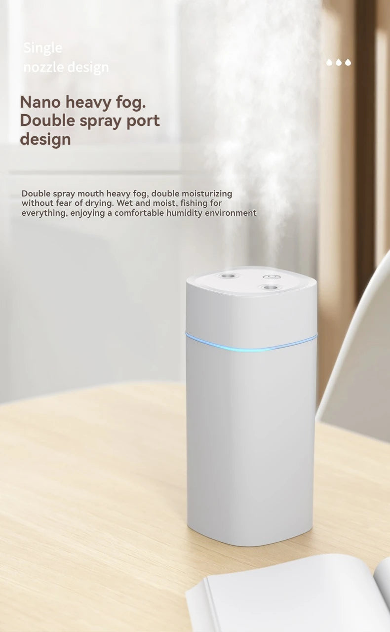 Dual-Nozzle USB Humidifier – Super Mist & Quiet