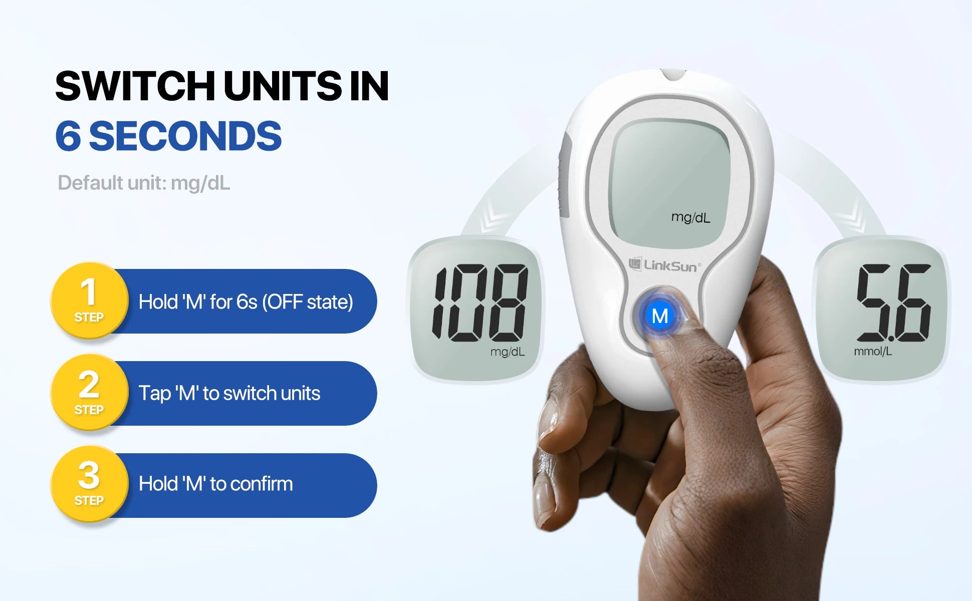 LinkSun G-425-3 Blood Glucose Meter – Diabetes Test Kit with 10/50/100 Test Strips