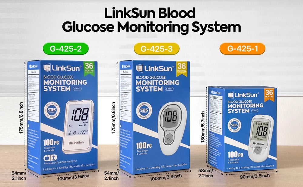 LinkSun G-425-3 Blood Glucose Meter – Diabetes Test Kit with 10/50/100 Test Strips