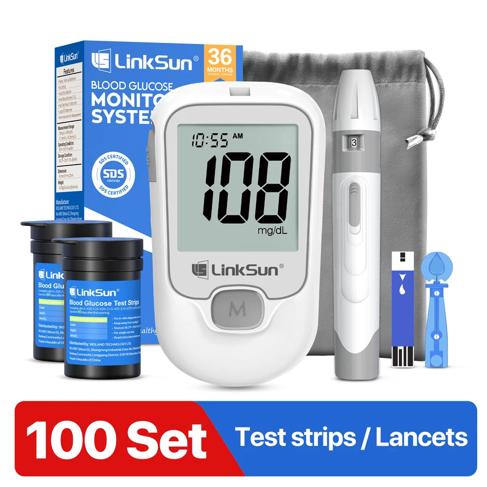 LinkSun G-425-3 Blood Glucose Meter – Diabetes Test Kit with 10/50/100 Test Strips