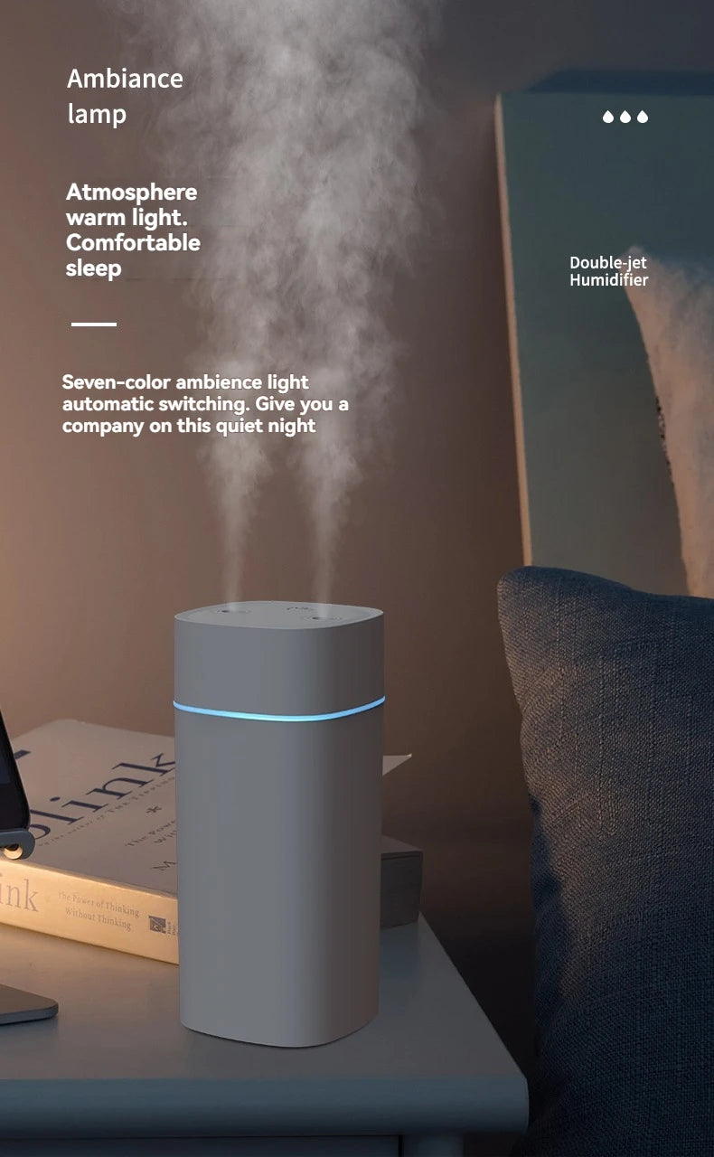 Dual-Nozzle USB Humidifier – Super Mist & Quiet