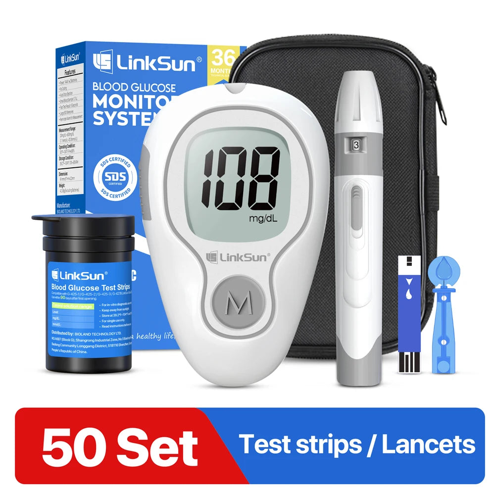 LinkSun G-425-3 Blood Glucose Meter – Diabetes Test Kit with 10/50/100 Test Strips