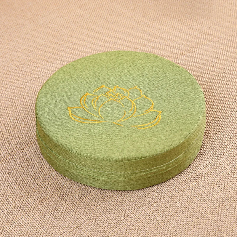 40x6CM Yoga Meditation Cushion – Linen Lotus Texture Round Tatami Pillow with Removable Cover