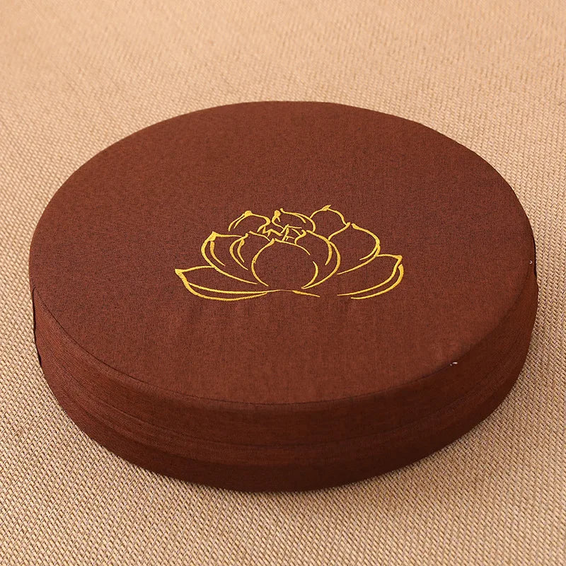 40x6CM Yoga Meditation Cushion – Linen Lotus Texture Round Tatami Pillow with Removable Cover