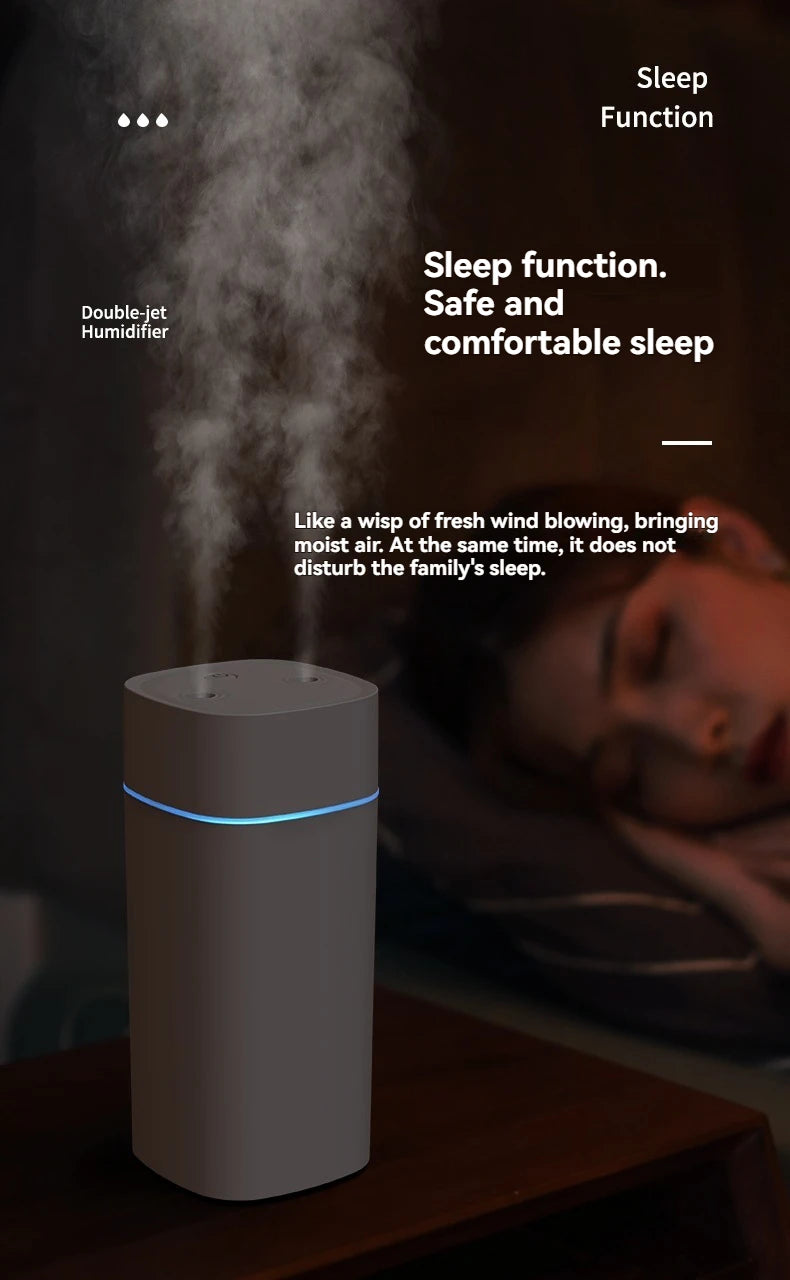 Dual-Nozzle USB Humidifier – Super Mist & Quiet