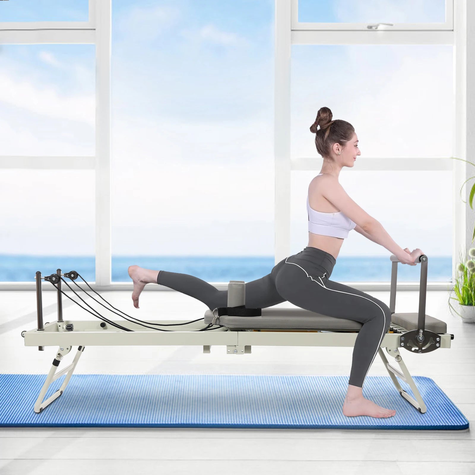 Foldable Steel Pilates Reformer – Black/Grey