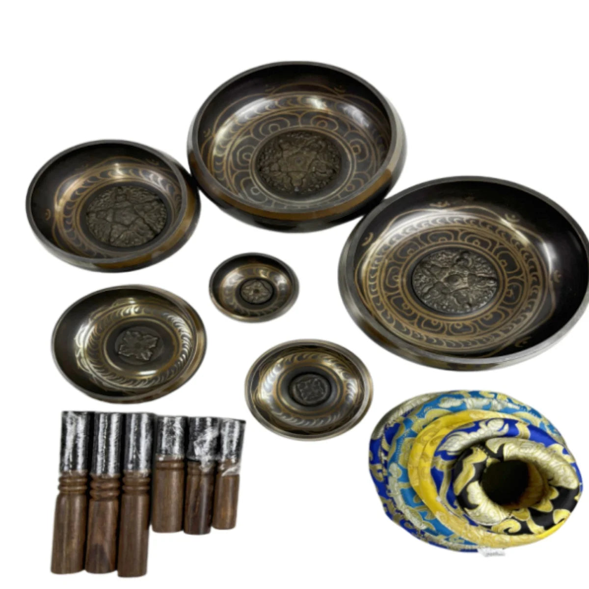 Tibetan Singing Bowl Set – 8.5–20CM Scripture Sound Bowl for Meditation, Yoga & Chakra Healing