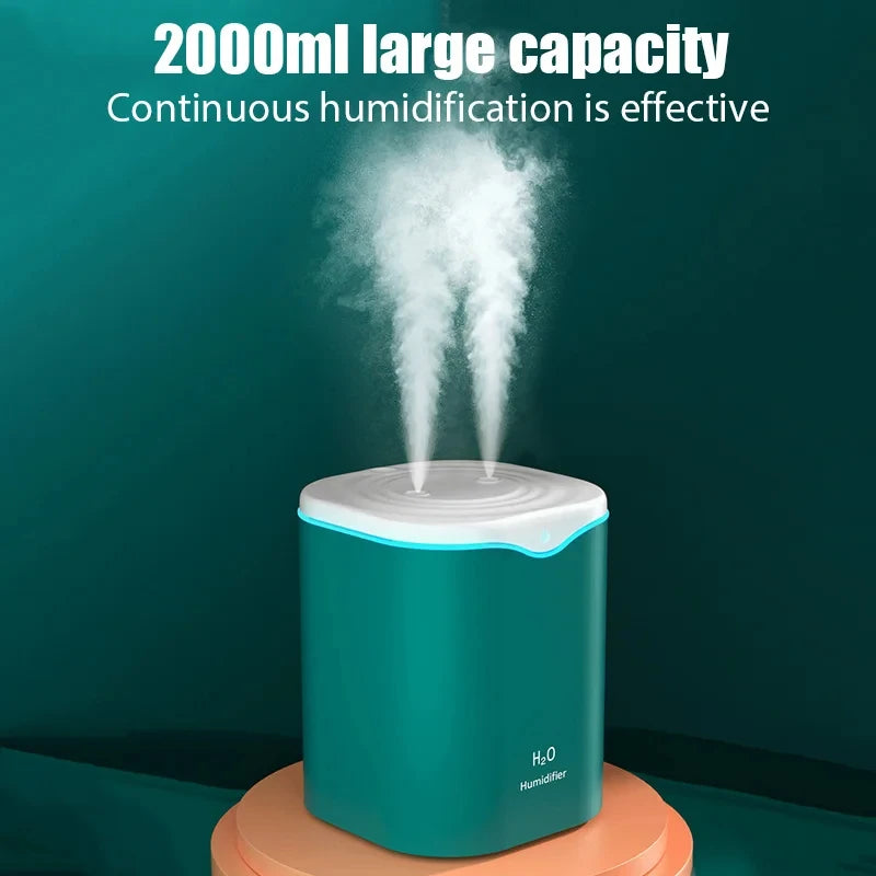 2000ML USB Air Humidifier – Dual Spray Aromatherapy Essential Oil Diffuser for Home & Office